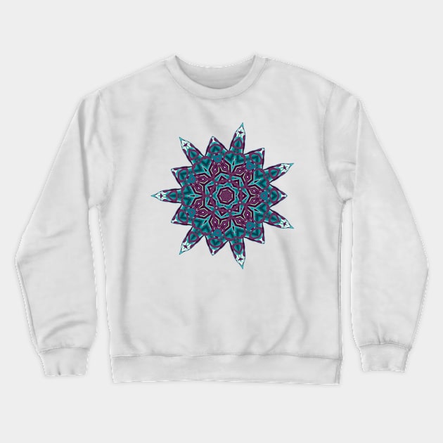 Teal and Purple Abstract Mandala Star Silhouette Crewneck Sweatshirt by Mazz M